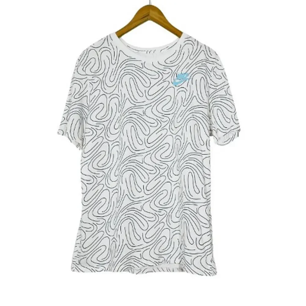 The Nike Men's Swirl‎ Print Tee Shirt Sz L White Gray Logo Short Sleeves Basic